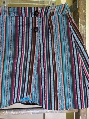 Vintage 90s Boho Aztec Woven Striped Skort Wrap Front Shorts Festival Casual